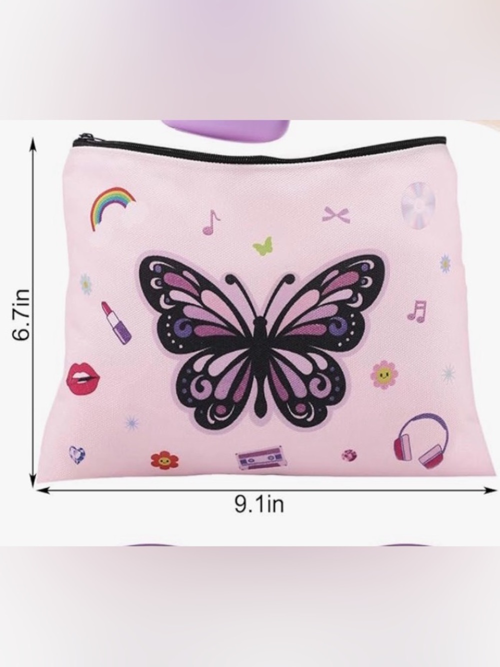 Purple Bow Graphic Organizer Zipper Pouch. NWOT (Material type; Canvas) - Picture 6 of 6